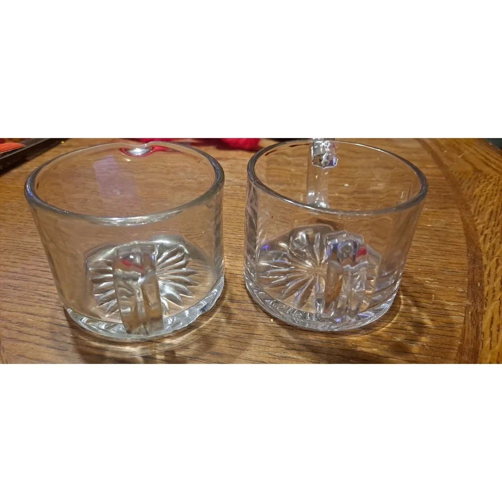 CREAMER‎ And SUGAR BOWL Vtg Heavy Glass Open Sugar 2 Handle Starburst Design ...
